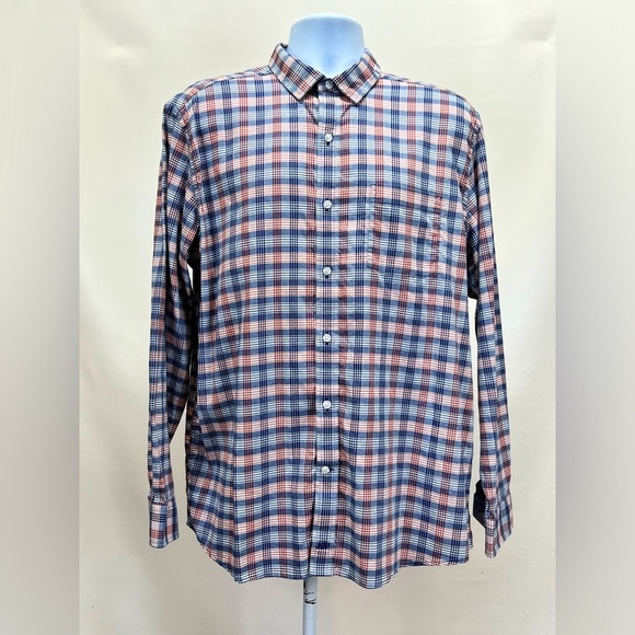 JOHNSTON‎ & MURPHY Navy, rust and white plaid long sleeve shirt size XL. - Picture 1 of 15